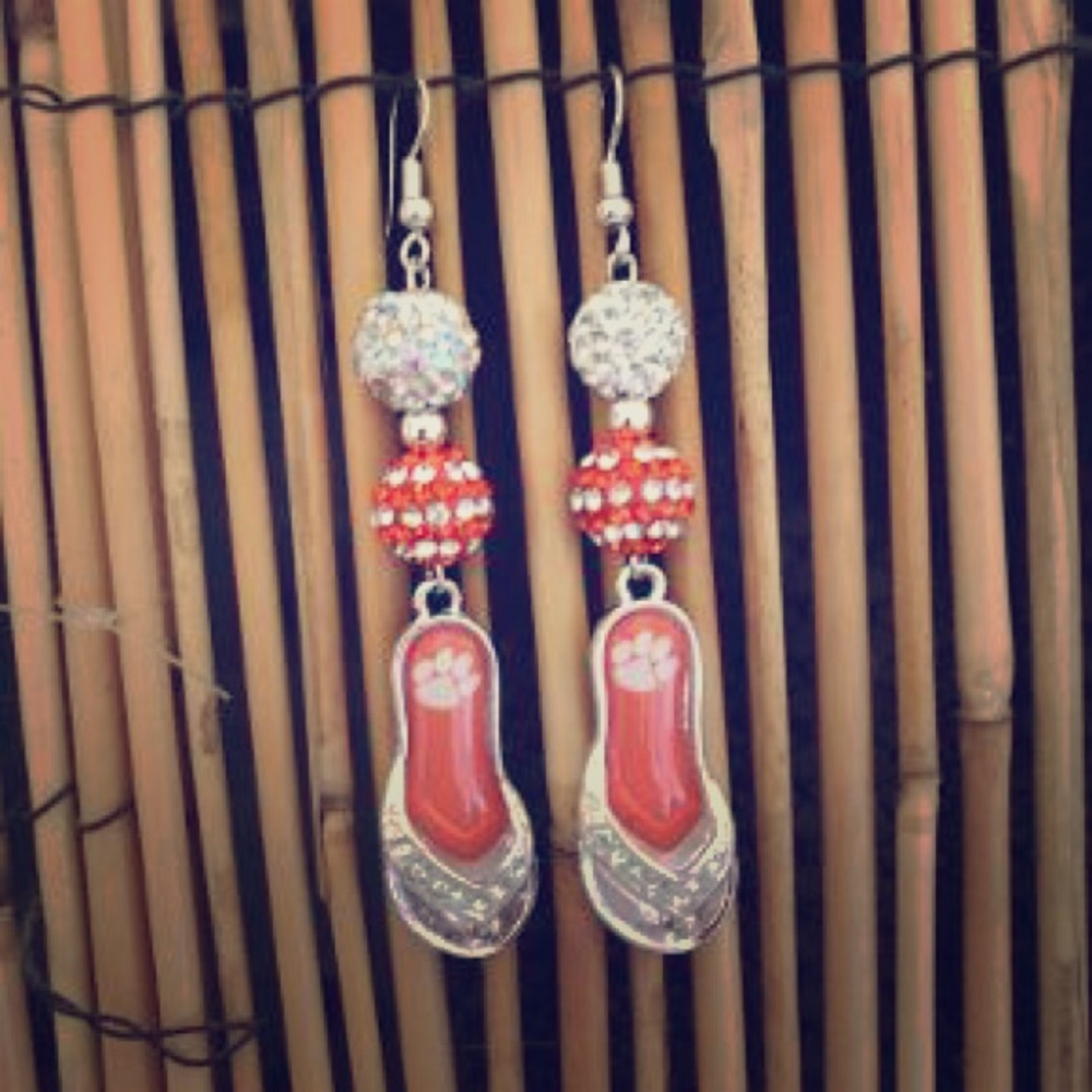 Clemson flip flop earrings sterling silver